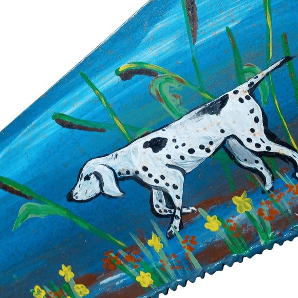 Primitive English Pointer Bird Dog Painting Rustic Hand Saw Vintage Flower OOAK - Picture 2 of 16
